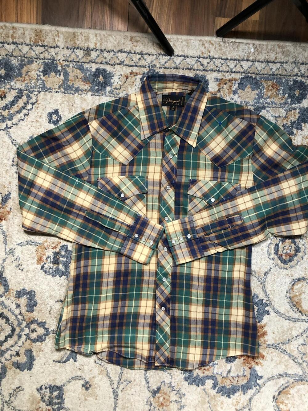 Passport Shirt Mens M Multicolor Plaid Long Sleeve Western Pearl Snap Cowboy